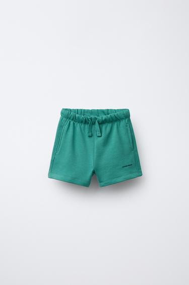 BERMUDA EN MOLLETON INSCRIPTION - Vert bleu de Zara