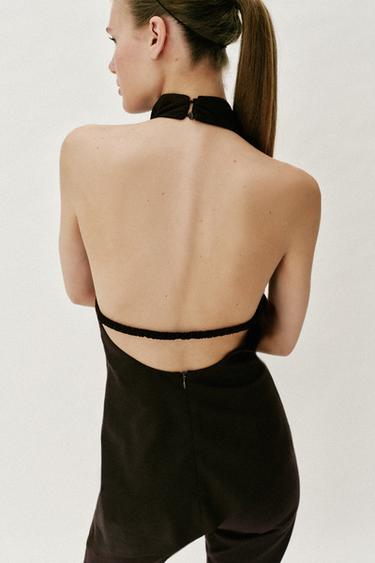 TOP HALTER CON LINO - Marrón oscuro de Zara