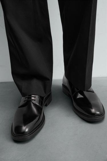 LEATHER DERBY SHOES - Black by Zara - Image 2