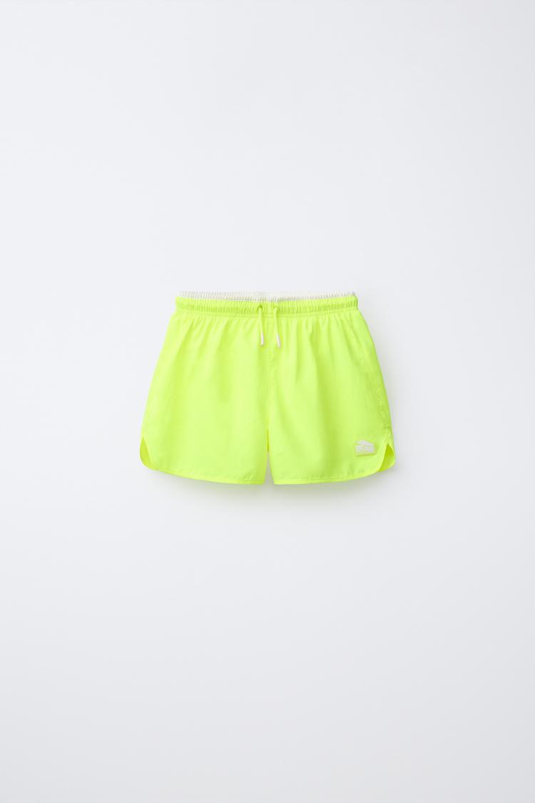 QUICK-DRY SWIM SHORTS (AGES 6-14) — Neon yellow