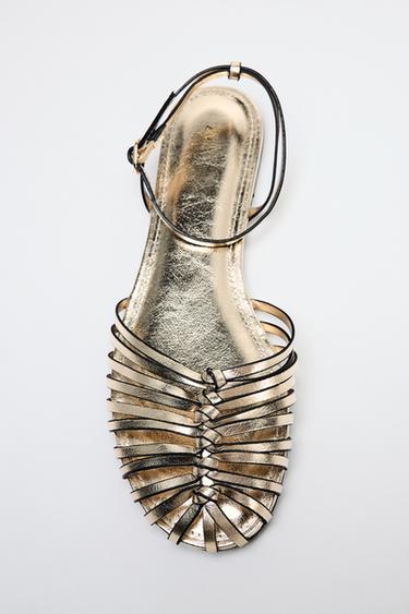 Zara METALLIC EFFECT FLAT FISHERMAN SANDALS - Gold