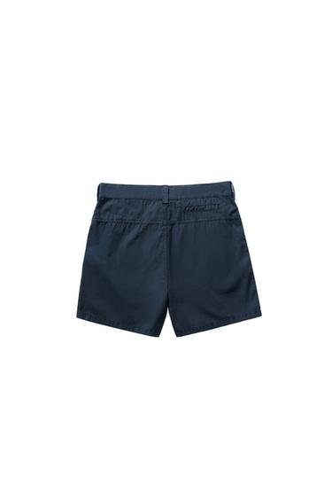 Zara WASHED COTTON BERMUDA SHORTS - Navy blue