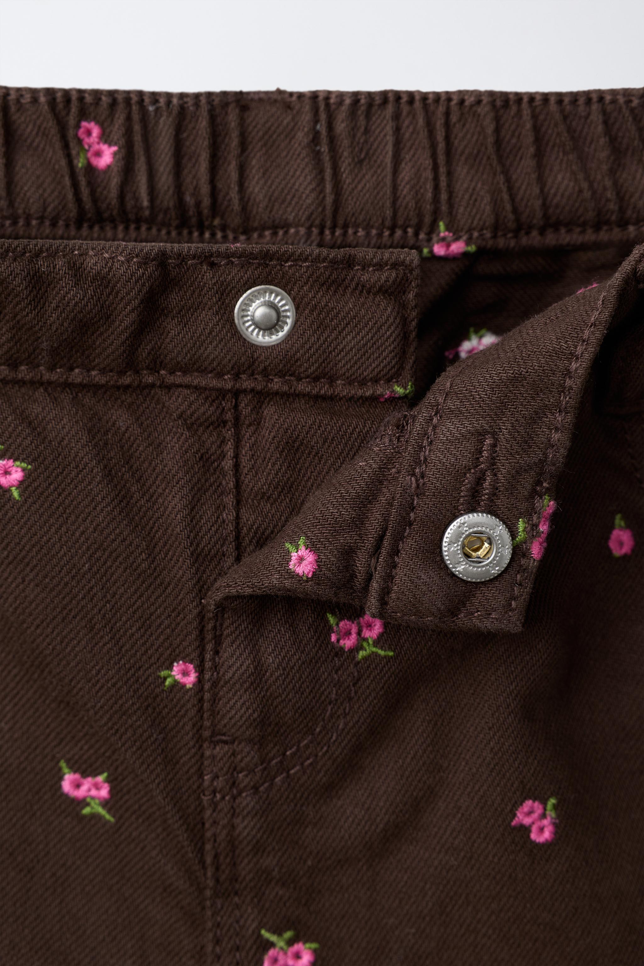 EMBROIDERED FLORAL TWILL CULOTTES