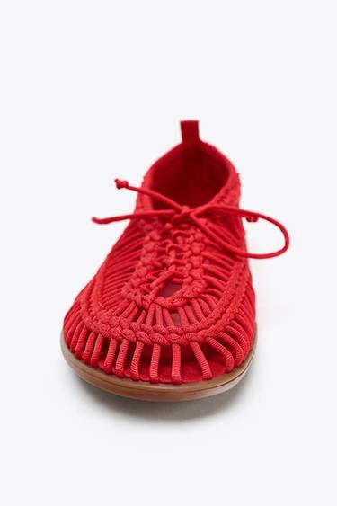 BRAIDED SHOES WITH LACES - Red by Zara - Image 4