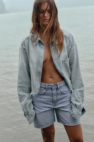VESTE COURTE EN JEAN TRF DÉCHIRURES - Bleu clair de Zara