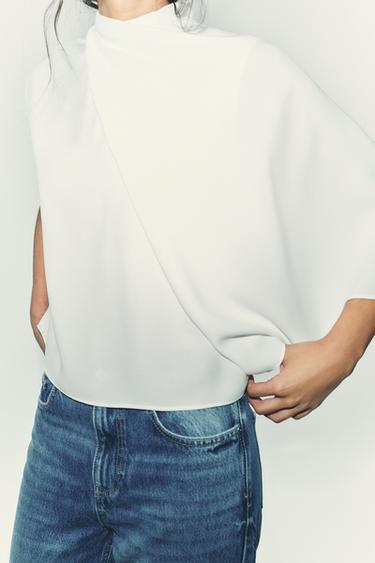 ASYMMETRIC CREPE CAPE TOP - Oyster-white by Zara - Image 2