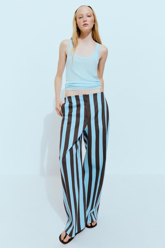 STRIPED STRAIGHT-LEG TROUSERS - Brown Stripes by Zara - Image 0