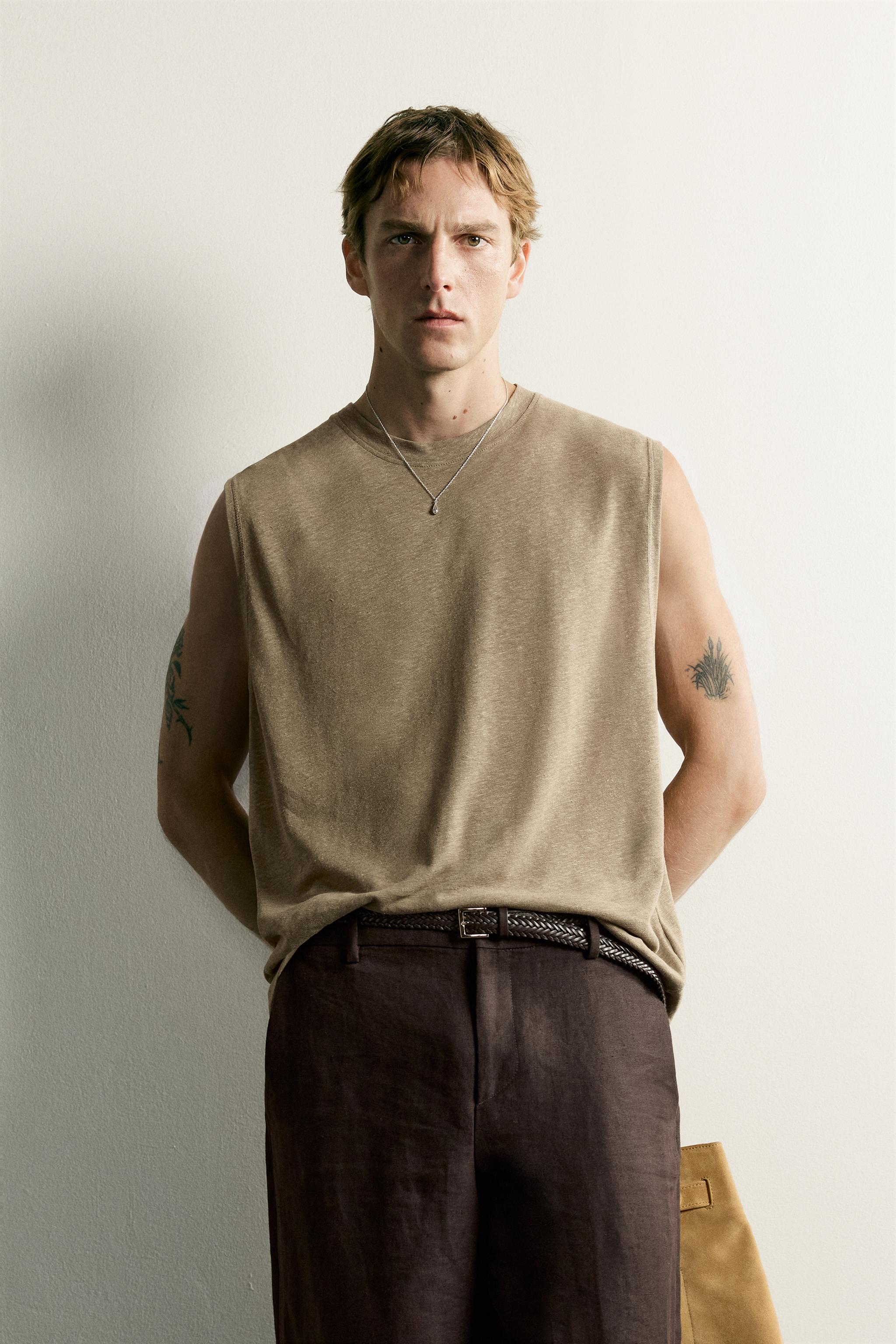 RELAXED FIT COTTON-LINEN TANK TOP — Leopard