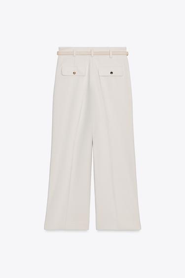 CROPPED TROUSERS WITH CHAIN BELT - Ecru by Zara - Image 6