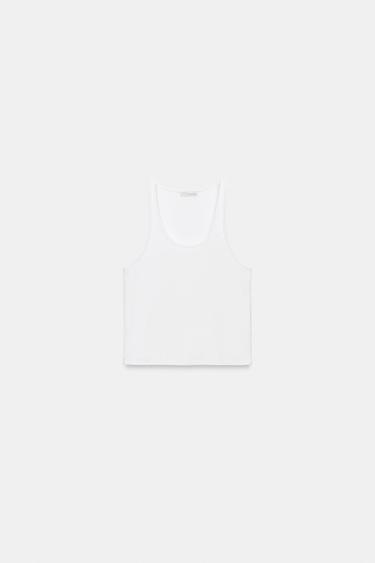 Zara RIB CROP TOP - White