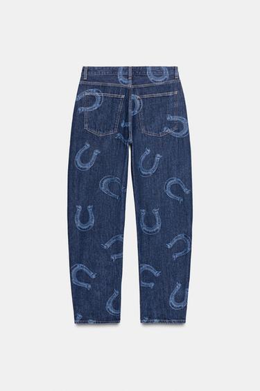 Zara HIGH WAIST HORSESHOE TRF BARREL JEANS - Navy blue