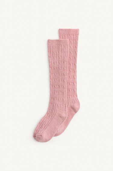 LIMITED EDITION CABLE-KNIT WOOL SOCKS - Mid-pink by Zara