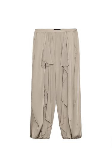ZW COLLECTION SAROUEL TROUSERS WITH RUFFLES - Taupe grey by Zara