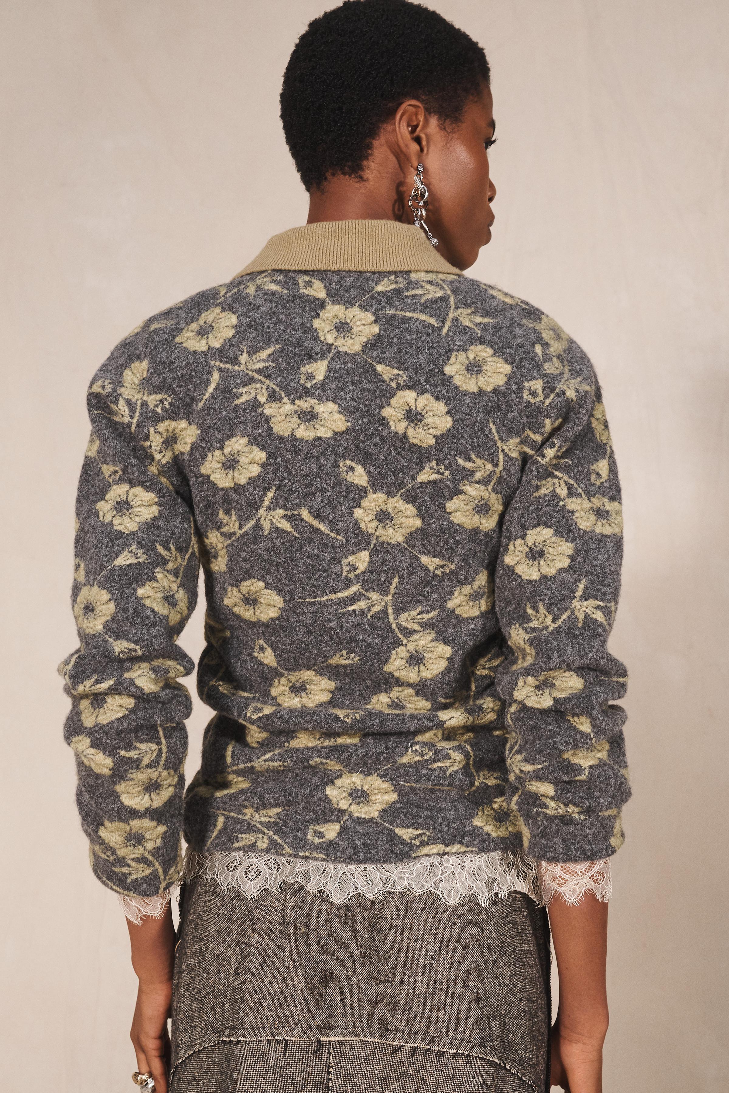 LIMITED EDITION FLORAL JACQUARD POLO COLLAR SWEATER
