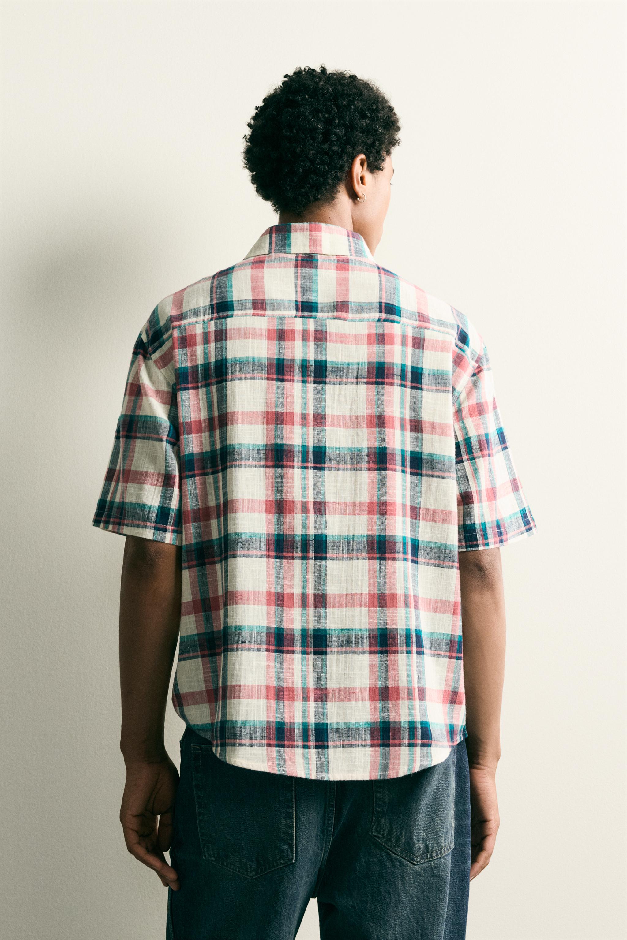 RELAXED FIT TEXTURED PLAID SHIRT
