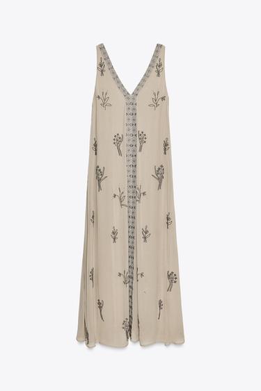 ZW COLLECTION BEADED EMBROIDERED DRESS - Pearl grey by Zara - Image 4