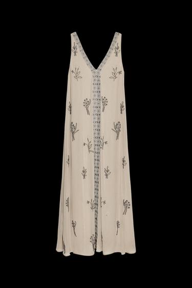 Zara ZW COLLECTION BEADED EMBROIDERED DRESS - Pearl gray - Image 0