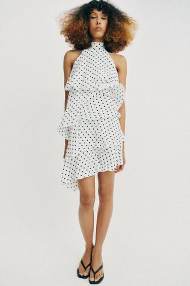 VESTIDO HALTER LUNARES - Blanco / Negro de Zara - Imagen 0