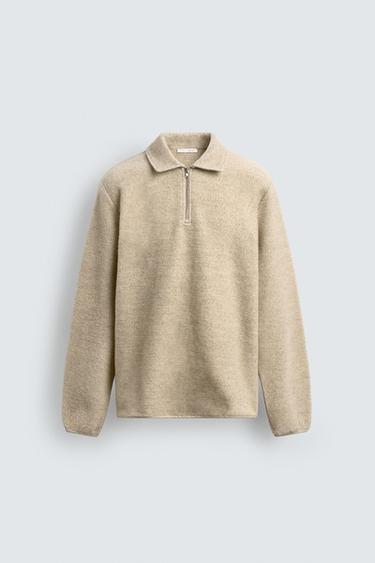 TEXTURED QUARTER-ZIP SWEATSHIRT - Ecru by Zara