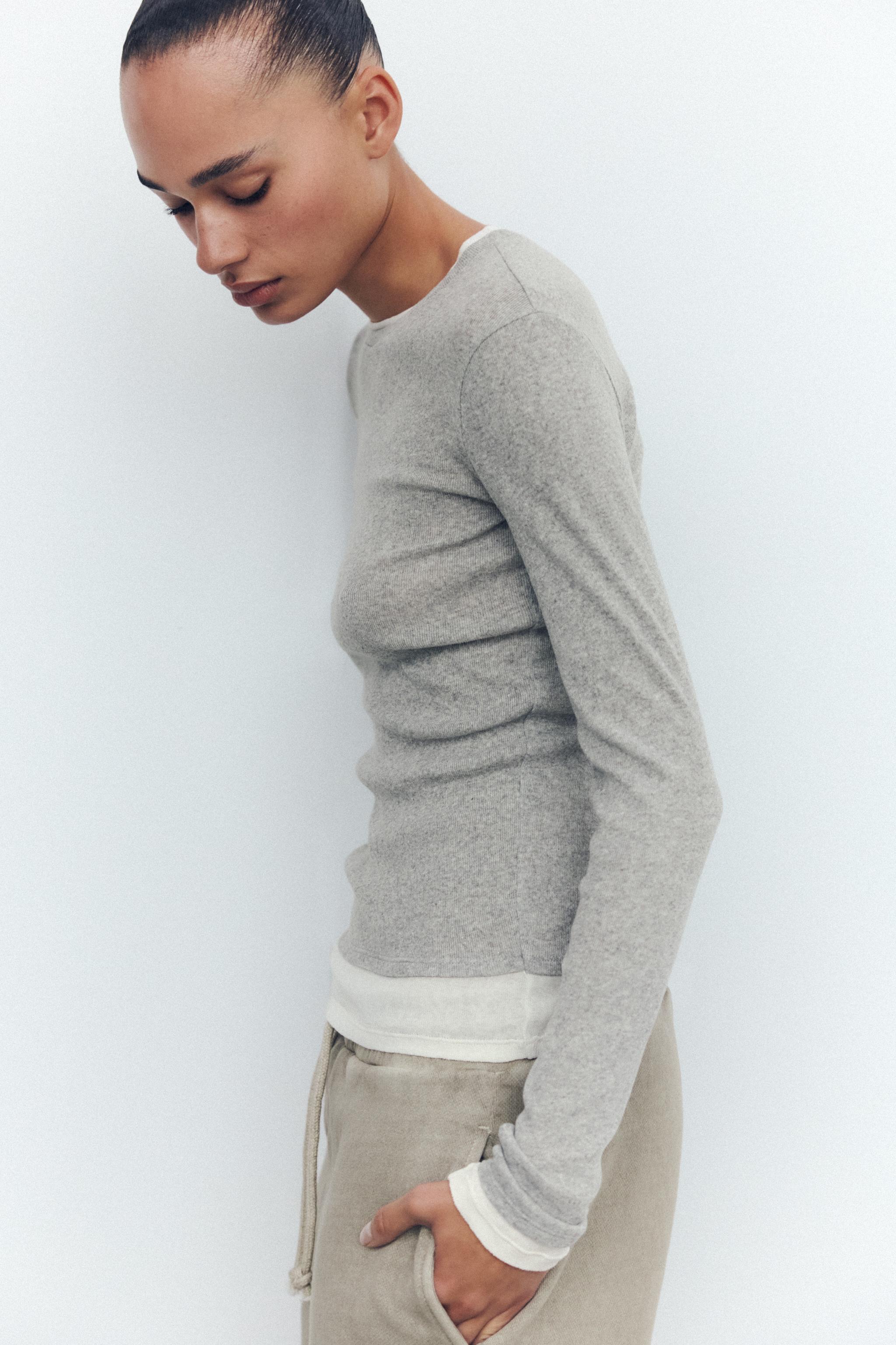 【ZARA】ダブルTシャツ グレーマール 5644/997/803 DOUBLE T-SHIRT - Grey marl | ZARA Spain