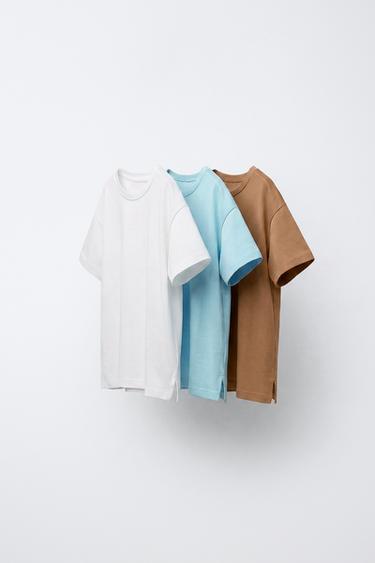 Zaras TREPACK ENFÄRGADE T-SHIRTAR - Ljusbrun