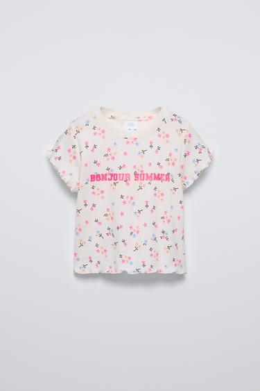 CAMISETA POINTELLE ESTAMPADO - Rosa flúor de Zara