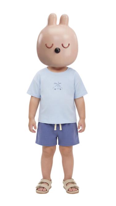 טי שירט חלקה עם רקמה - כחול בהיר של Zara