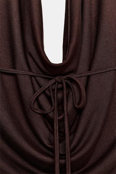 TOP HALTER DRAPÉ - Marron foncé de Zara - Image 5