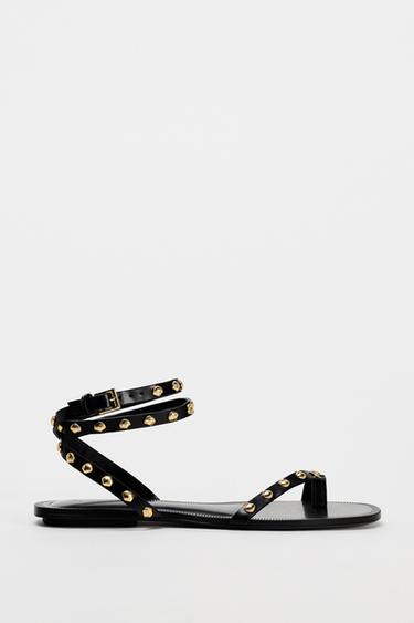 FLAT SANDALS WITH TRIMS - Black by Zara