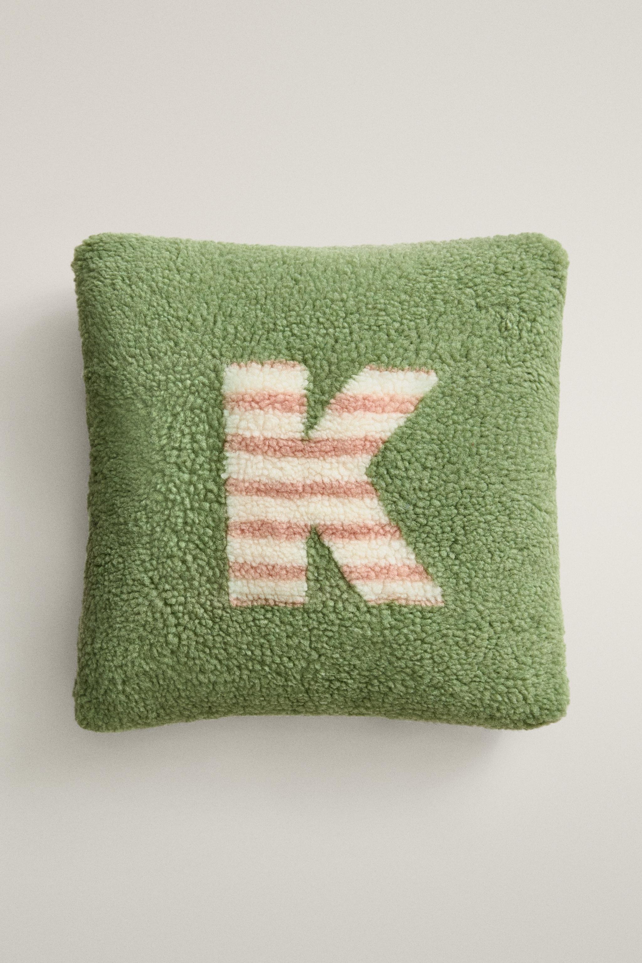 CHILDREN'S FAUX SHEARLING CUSHION WITH K — Light green