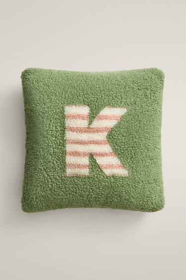 CHILDREN'S FAUX SHEARLING CUSHION WITH K — Light green 1