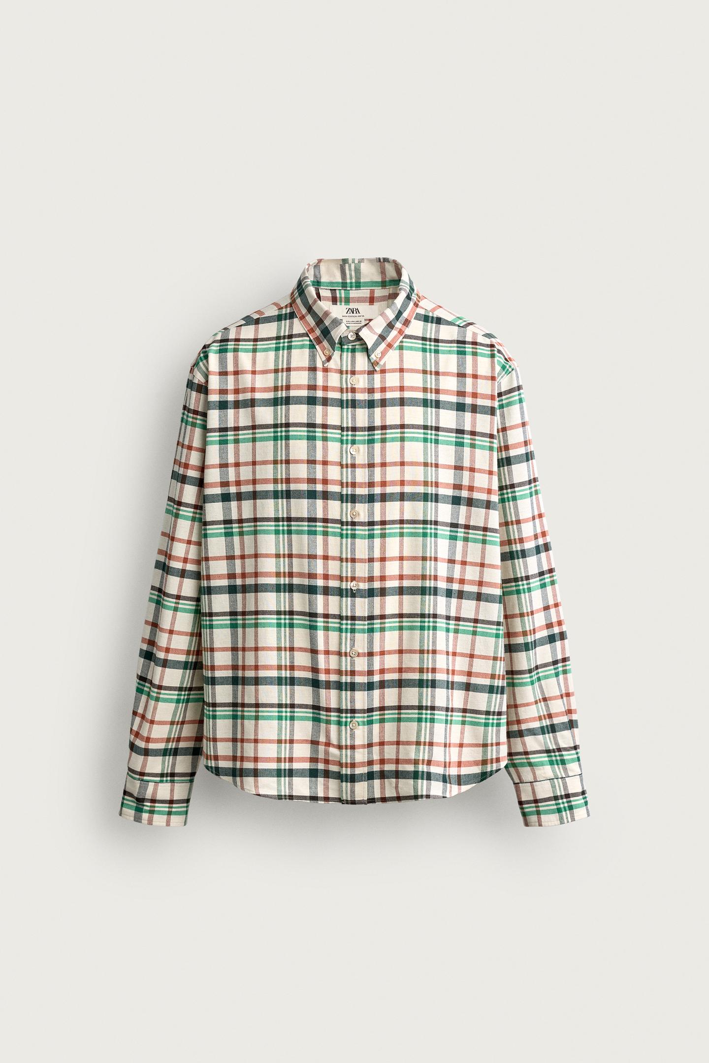 Мужская рубашка Zara Relaxed Fit Plaid, цвет: Белый — фото 6
