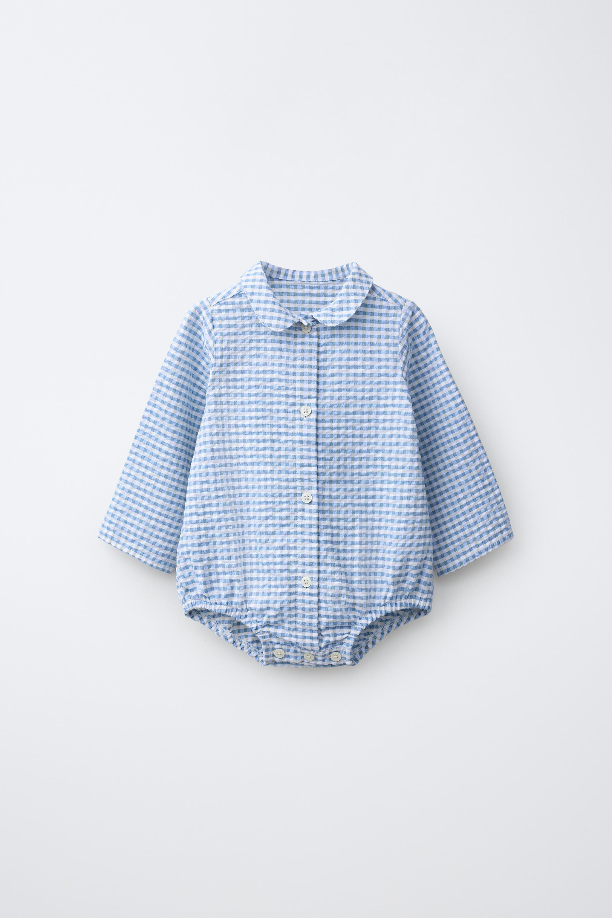GINGHAM PRINT BODYSUIT — Blue