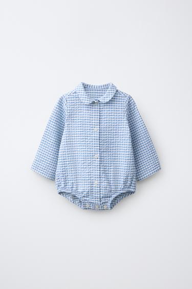 PRINTED GINGHAM BODYSUIT - Blue by Zara