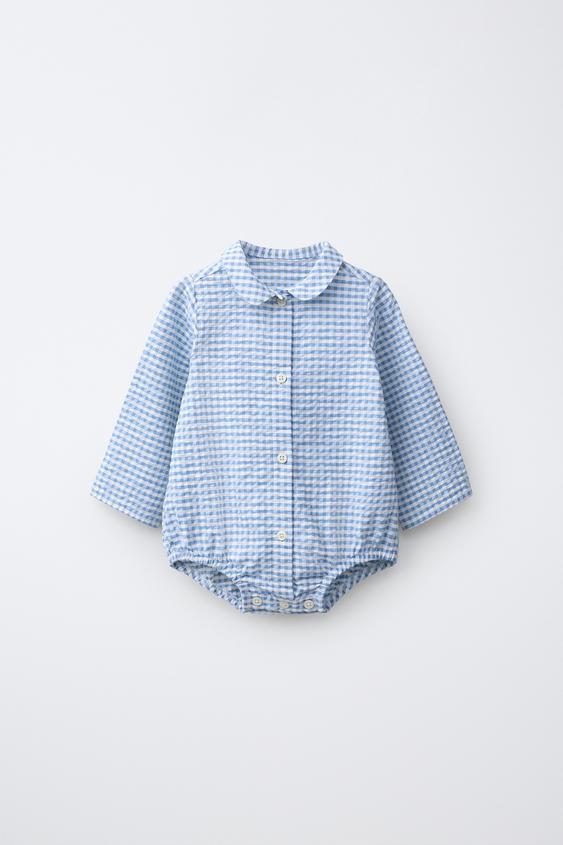 PRINTED GINGHAM BODYSUIT - Blue by Zara - Image 0