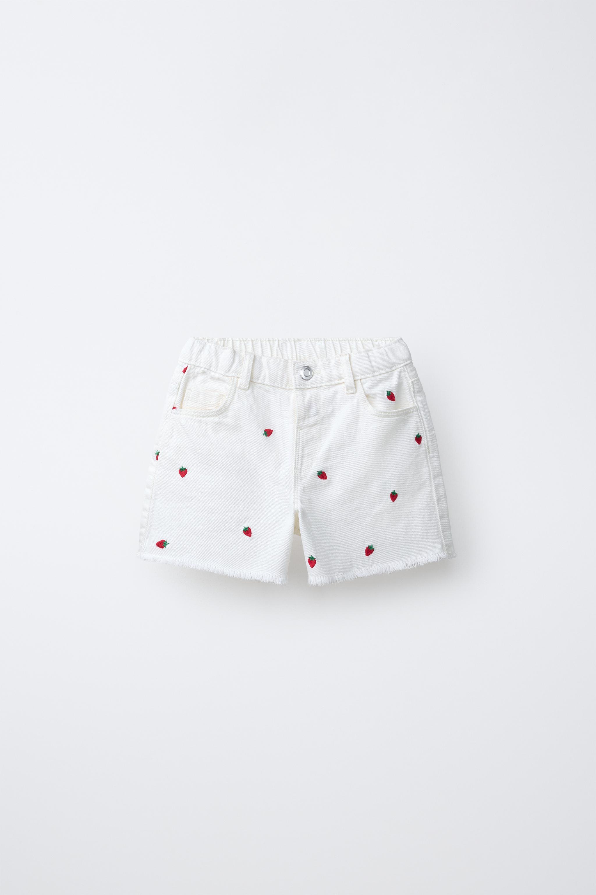 EMBROIDERED STRAWBERRY MOM FIT TWILL SHORTS CASA LAWA X ZARA KIDS