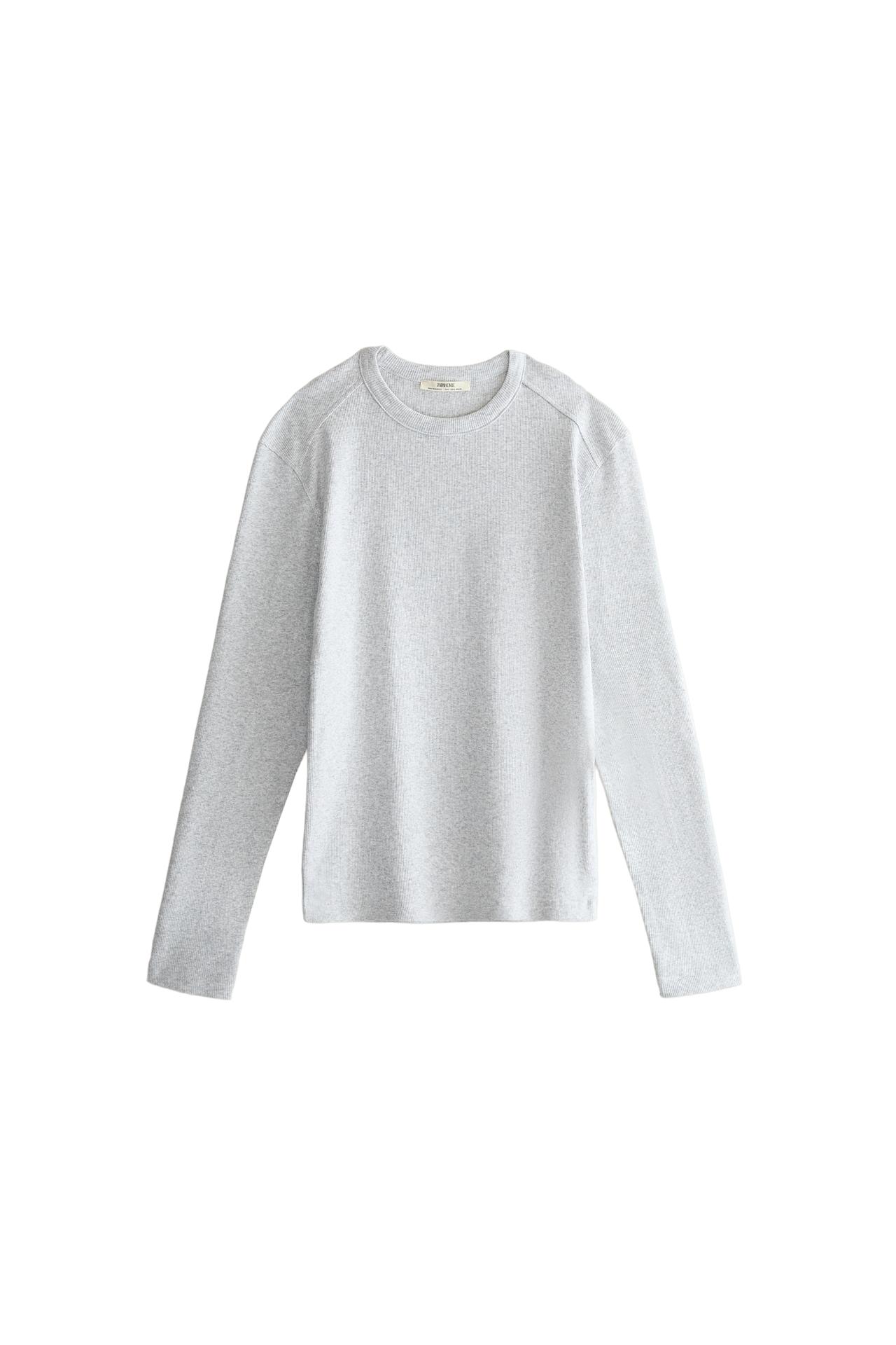 Long sleeve ribbed cotton T-shirt