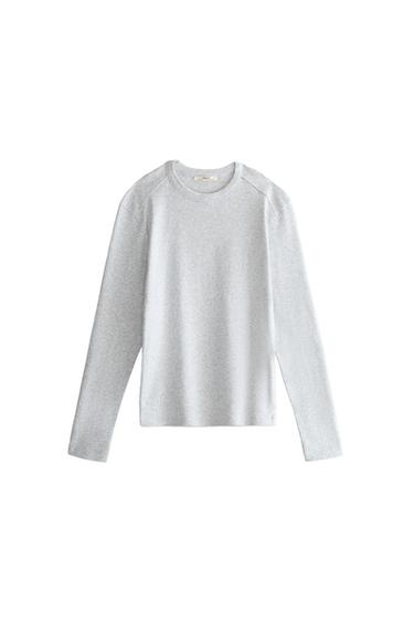 Zara Long sleeve ribbed cotton T-shirt - 灰色