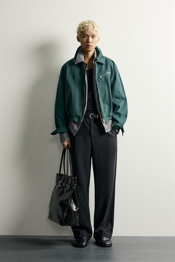 WASHED CROPPED FIT JACKET - Dark turquoise by Zara - Image 0