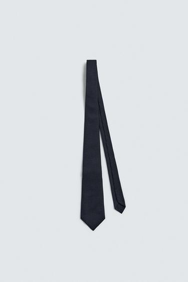 Zara 100% SILK TEXTURED TIE AARON LEVINE X ZARA - Navy blue