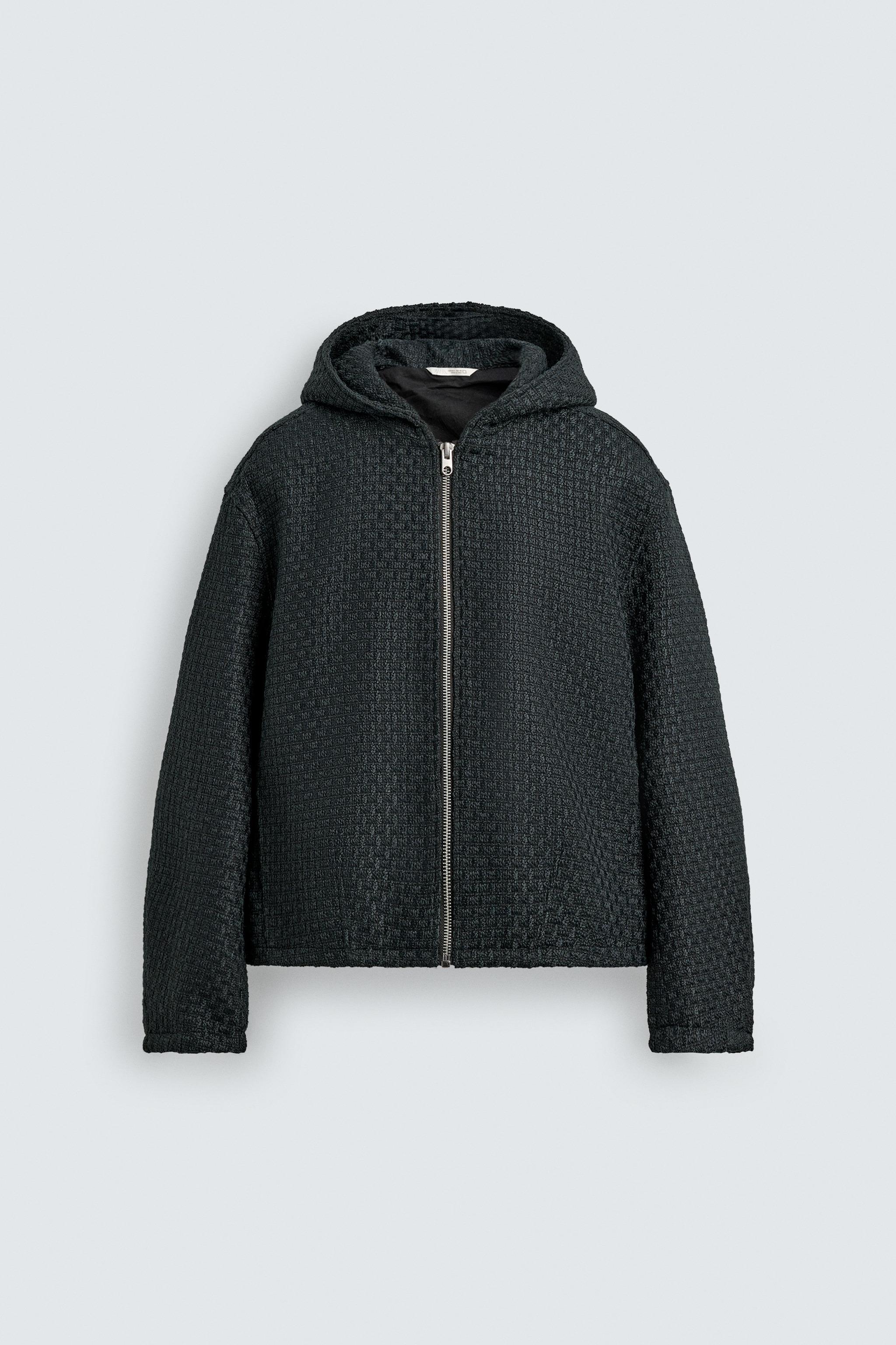 HOODED BOUCLÉ TEXTURE JACKET - Black | ZARA Singapore