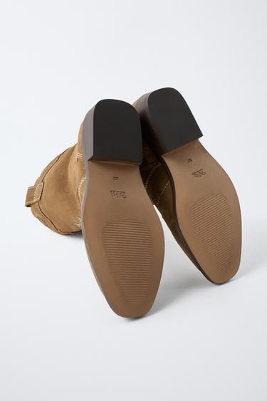 SPLIT SUEDE COWBOY BOOTS - Brown by Zara - Image 4
