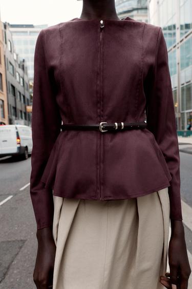 CAZADORA PEPLUM EFECTO ANTE CINTURÓN - Burgundy de Zara
