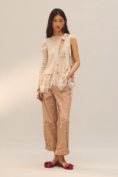 Zara LIMITED EDITION FLORAL PRINT PANTS - Printed