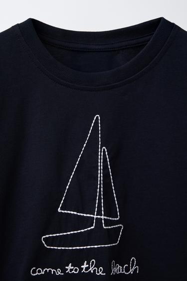 BOAT EMBROIDERY T-SHIRT - Black by Zara - Image 2