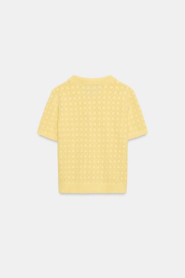 GILET POLO EN MAILLE À MANCHES COURTES - Jaune de Zara - Image 8