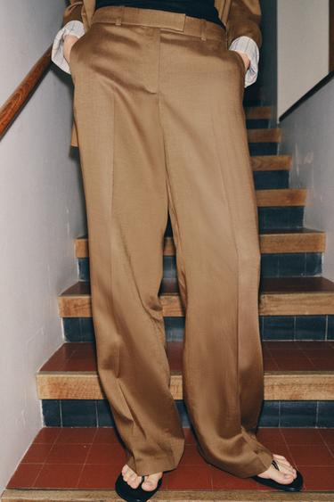 PANTALON DROIT AVEC LIN - Caramel de Zara - Image 2