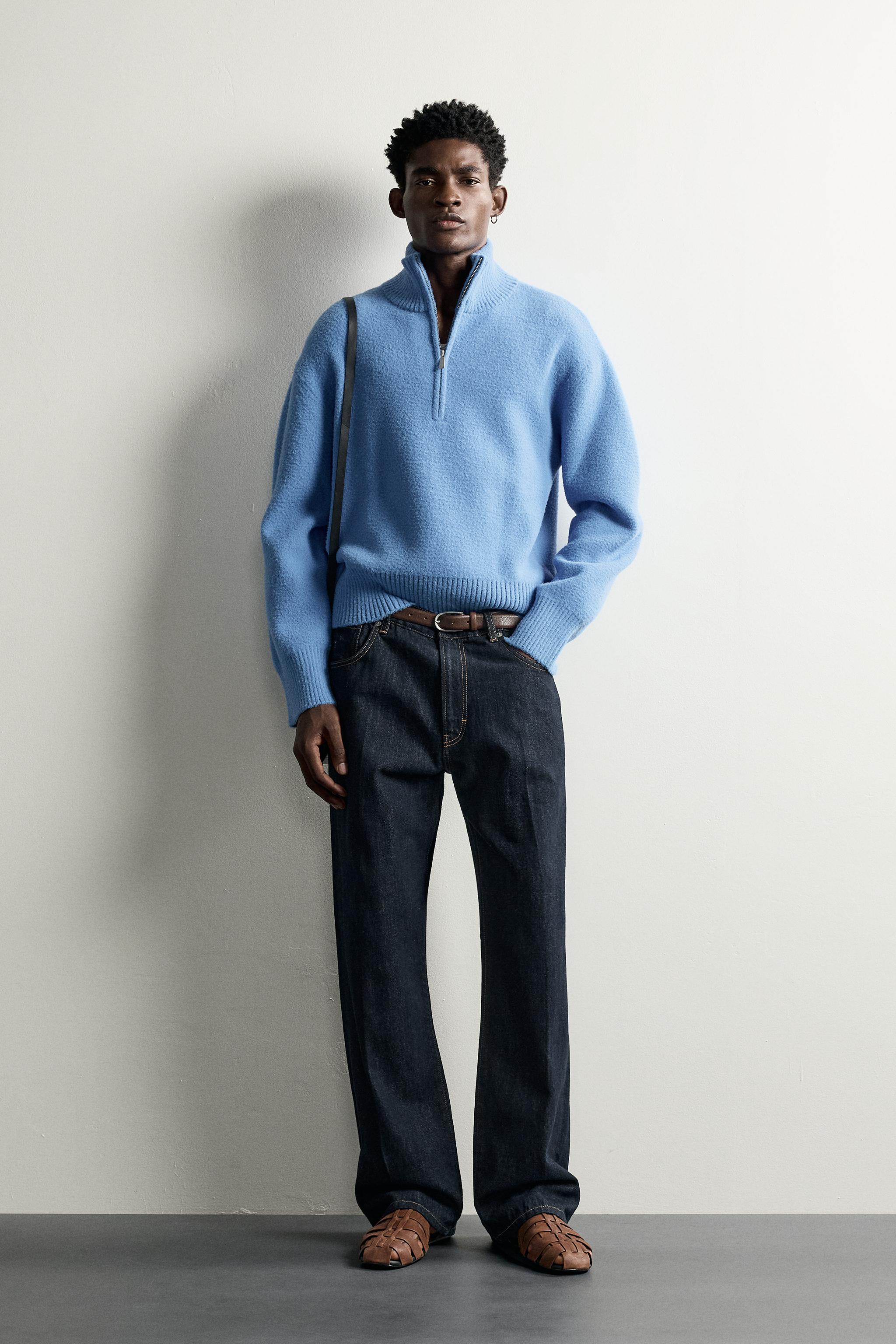 SUÉTER DE TRICÔ COM ZÍPER NA GOLA - Azul | ZARA Brasil
