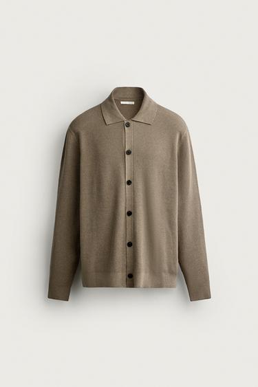 Zara 100%純棉針織開襟衫 - 深棕色