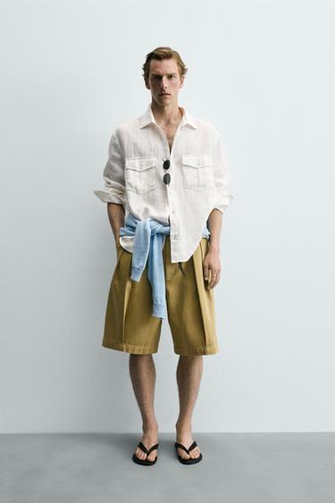 RELAXED FIT OVERHEMD VAN 100% LINNEN MET ZAKKEN - Gebroken wit van Zara - Afbeelding 0
